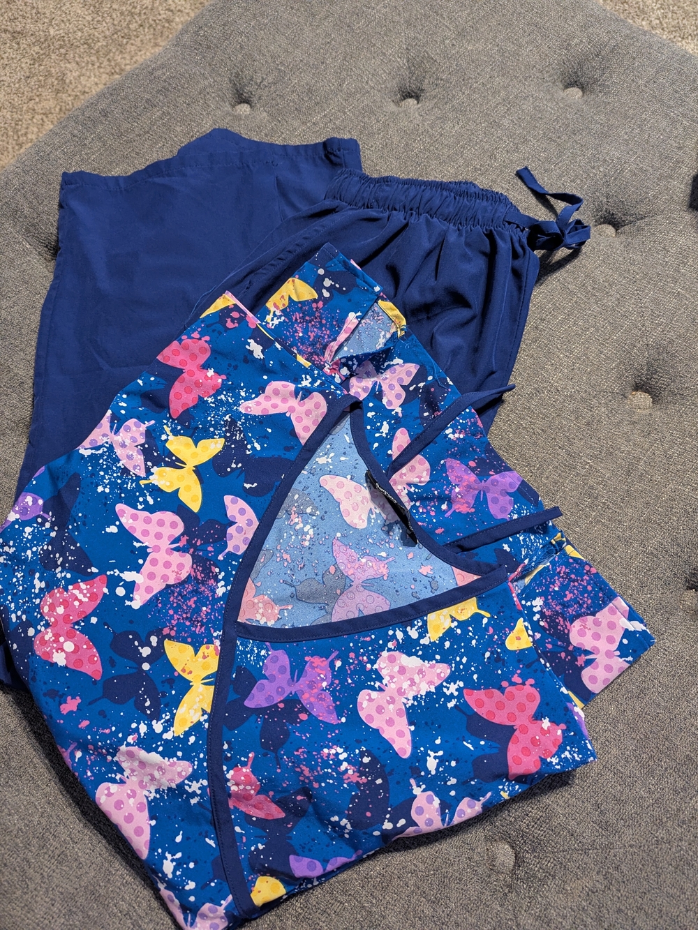 Navy Butterfly Print Loungewear Set - Girls